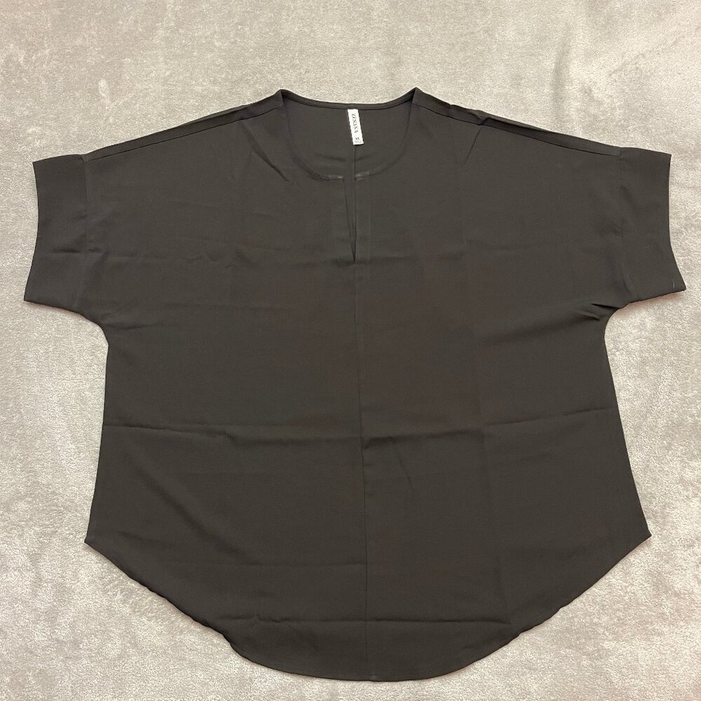 Zenana Blouse Women Black Short Sleeve Split V-Neck Top Plus Size 1X